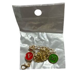 (2) Gold Chain Bracelet with Red and Green Charms